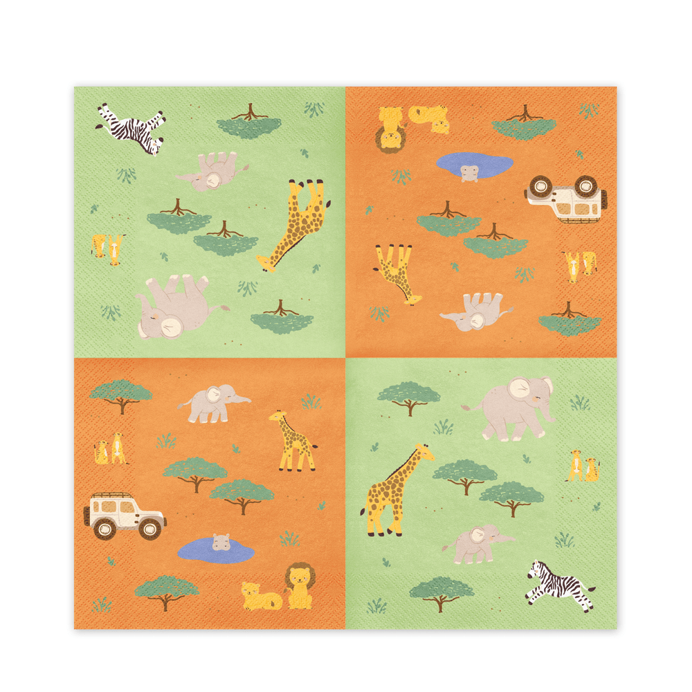 Safari Animals Large Party Napkins x 12 - Safari Birthday Party Supplies party napkins Safari Animals Large Party Napkins x 12