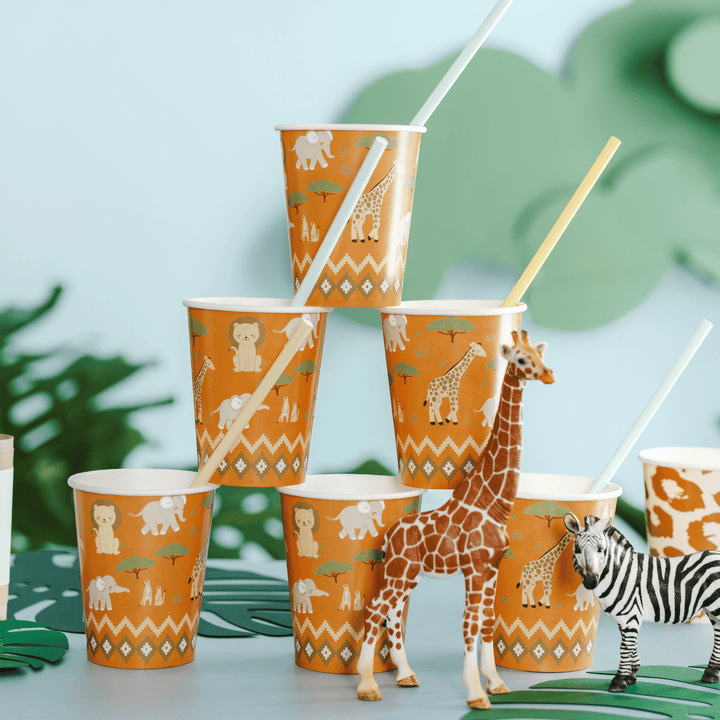 Safari Animals Party Cups x 6 - Safari Birthday Party Supplies Disposable Cups Safari Animals Party Cups x 6