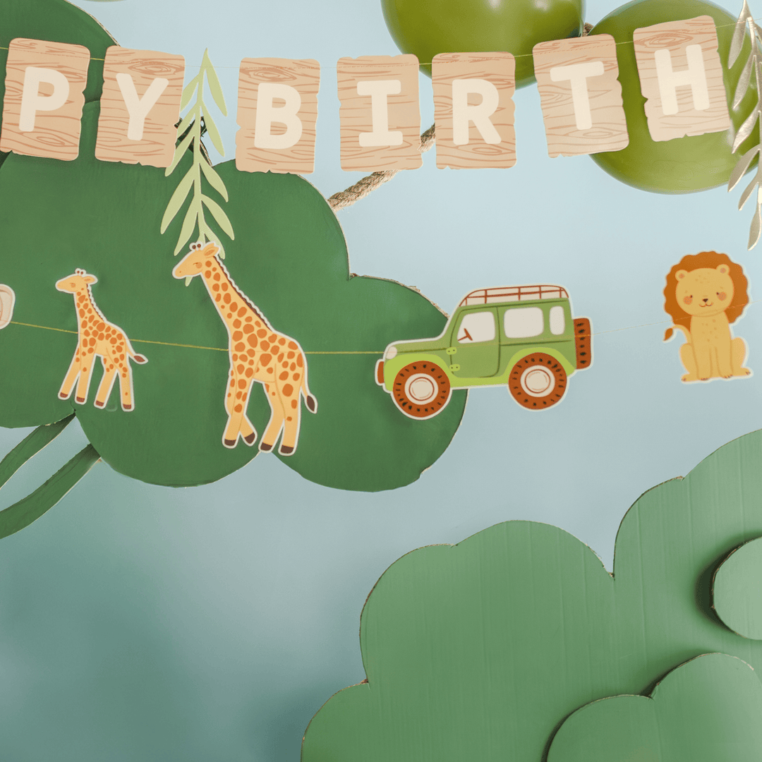 Safari Happy Birthday Banner - Safari Birthday Party Supplies Bunting Safari Happy Birthday Banner