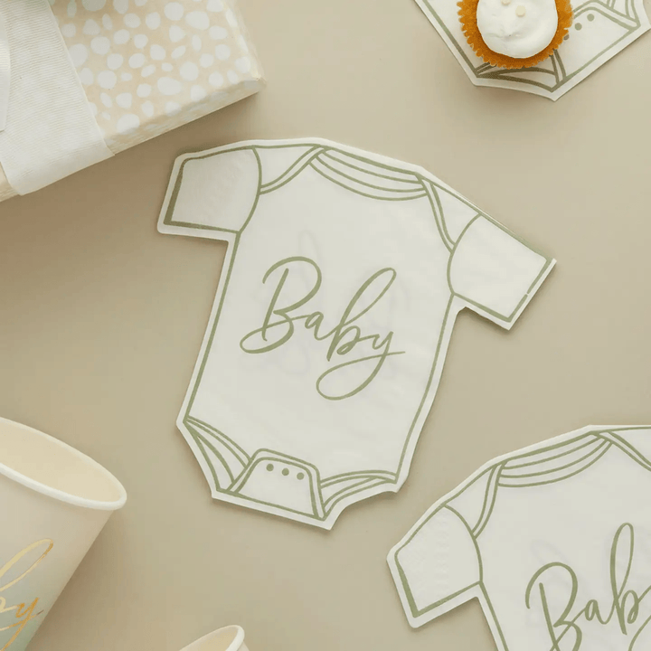 Sage Green Baby Grow Paper Napkins x 16 - Eucalyptus Baby Shower Supplies Paper Napkins Sage Green Baby Grow Paper Napkins x 16