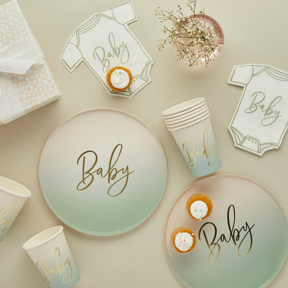 Sage Green Baby Grow Paper Napkins x 16 - Eucalyptus Baby Shower Supplies Paper Napkins Sage Green Baby Grow Paper Napkins x 16