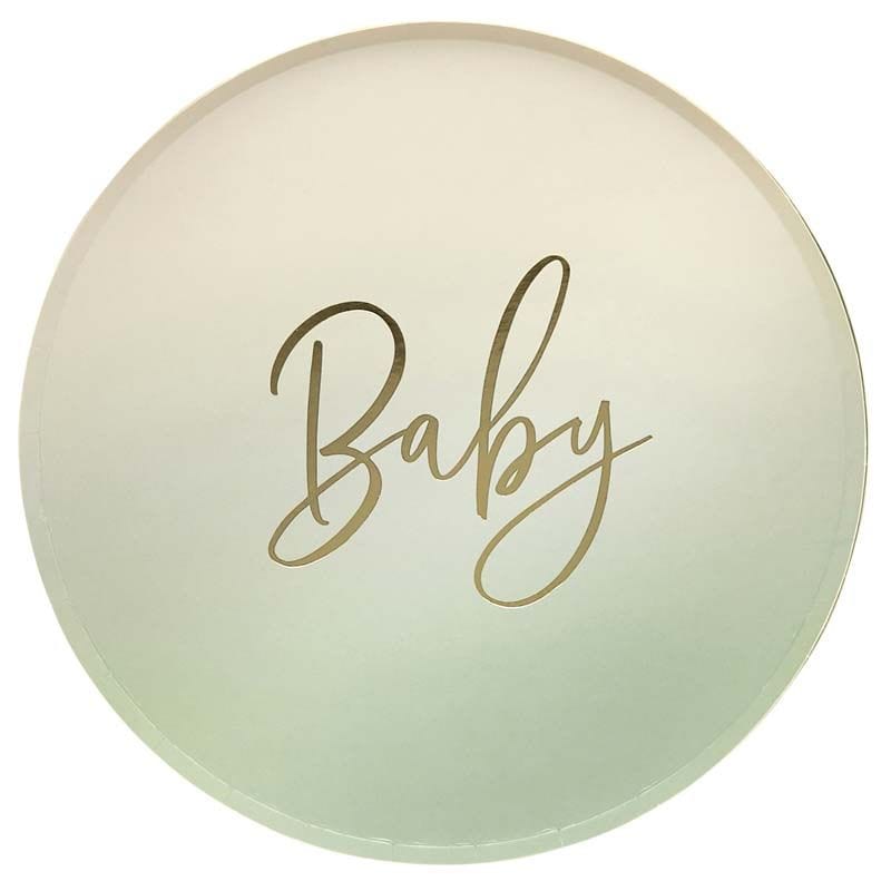 Sage Green Baby Shower Paper Plates x 8 - Eucalyptus Baby Shower Supplies Disposable Plates Sage Green Baby Shower Paper Plates x 8