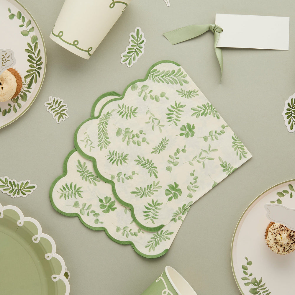 Sage Green Botanical Party Napkins x 16 Disposable Plates Sage Green Botanical Party Napkins x 16