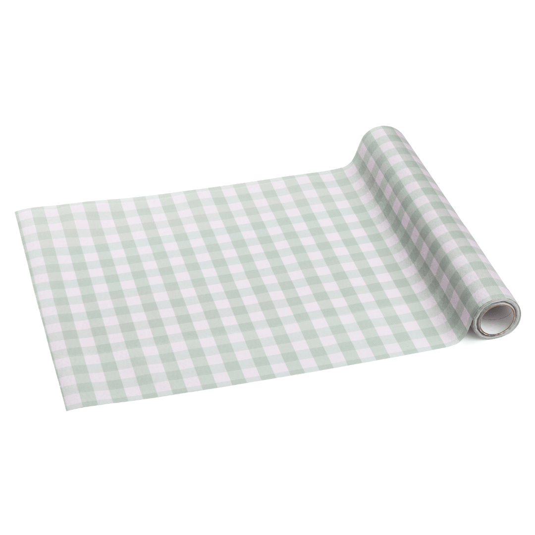 Sage Green Gingham Party Table Runner tabel runner Sage Green Gingham Party Table Runner