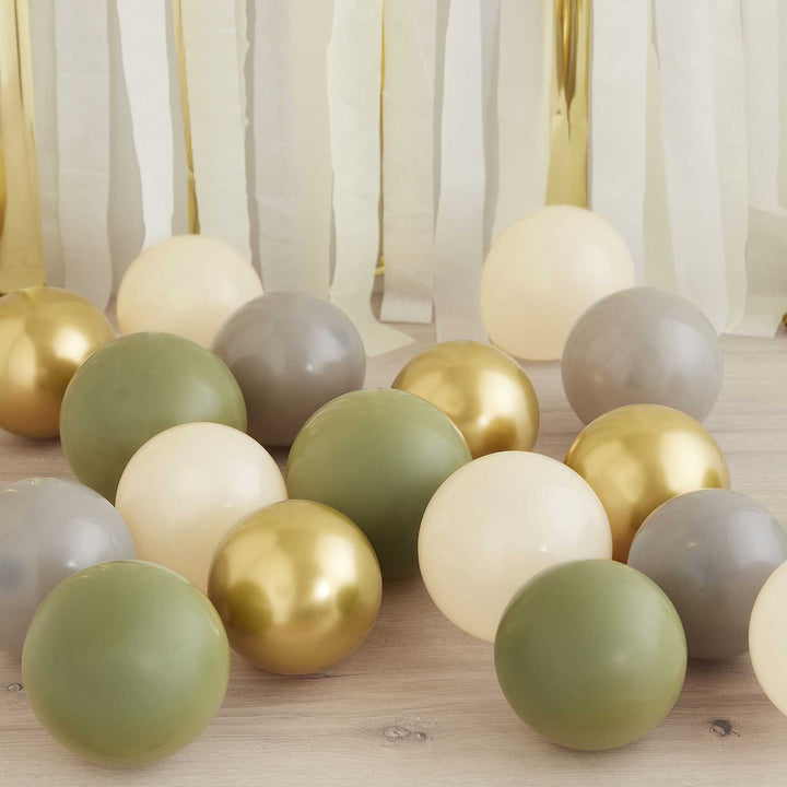 Balloons Sage Green, Gold and White Balloon Mosaic Balloon Pack