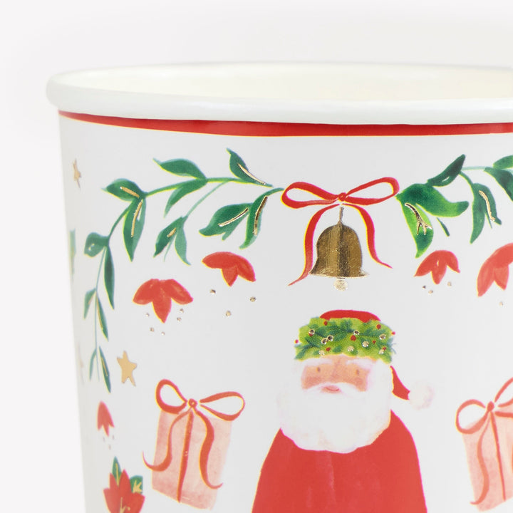 Santa Claus Patterned Christmas Party Cups x 8 | Meri Meri Christmas Table party cups Santa Claus Patterned Christmas Party Cups x 8
