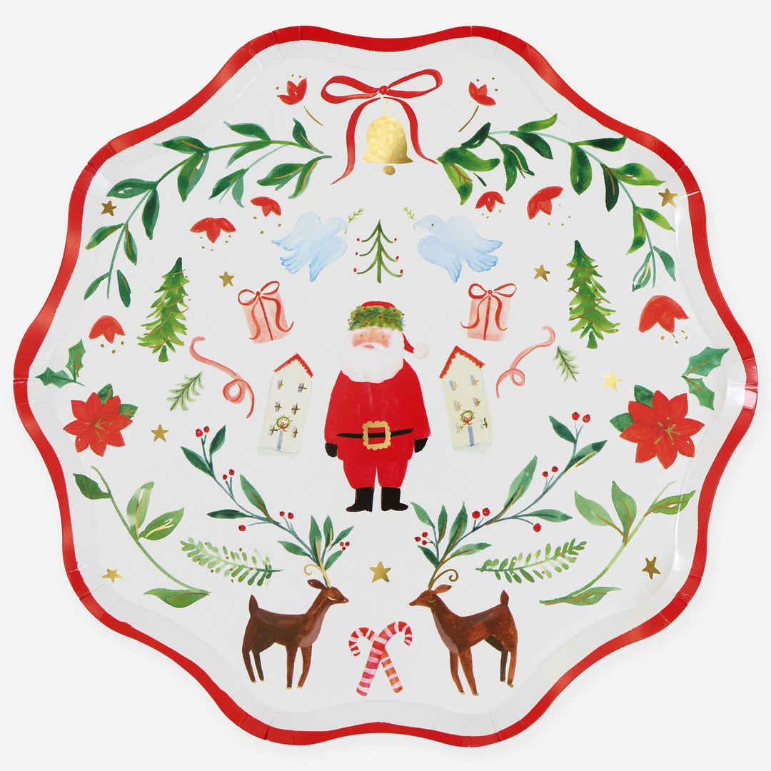 Santa Claus Patterned Large Christmas Party Plates x 8 | Meri Meri Christmas Table party plates Santa Claus Patterned Large Christmas Party Plates x 8