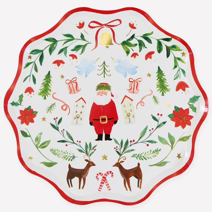 Santa Claus Patterned Large Christmas Party Plates x 8 | Meri Meri Christmas Table party plates Santa Claus Patterned Large Christmas Party Plates x 8