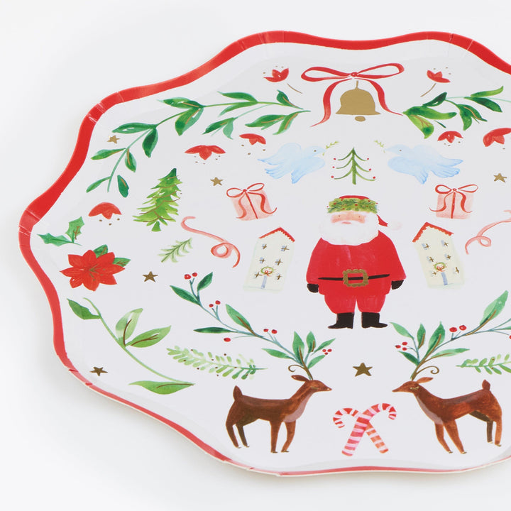 Santa Claus Patterned Large Christmas Party Plates x 8 | Meri Meri Christmas Table party plates Santa Claus Patterned Large Christmas Party Plates x 8
