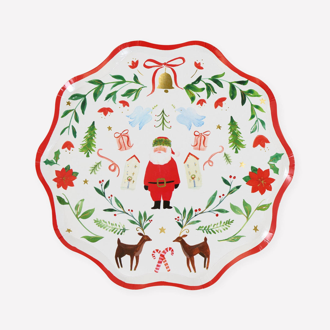 Santa Claus Patterned Small Christmas Party Plates x 8 | Meri Meri Christmas Table party plates Santa Claus Patterned Small Christmas Party Plates x 8