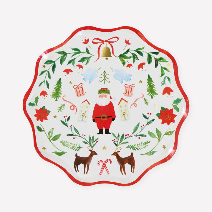 Santa Claus Patterned Small Christmas Party Plates x 8 | Meri Meri Christmas Table party plates Santa Claus Patterned Small Christmas Party Plates x 8