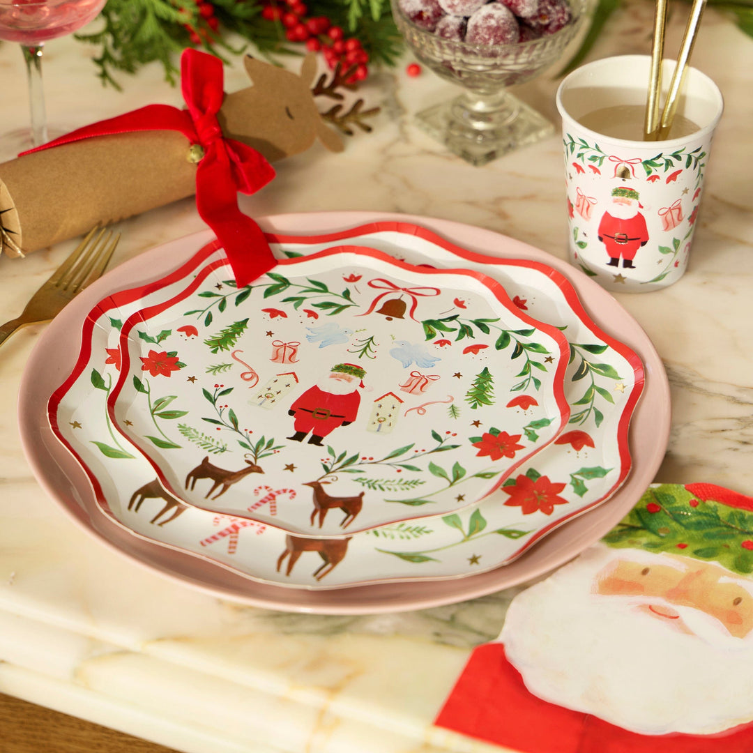 Santa Claus Patterned Small Christmas Party Plates x 8 | Meri Meri Christmas Table party plates Santa Claus Patterned Small Christmas Party Plates x 8