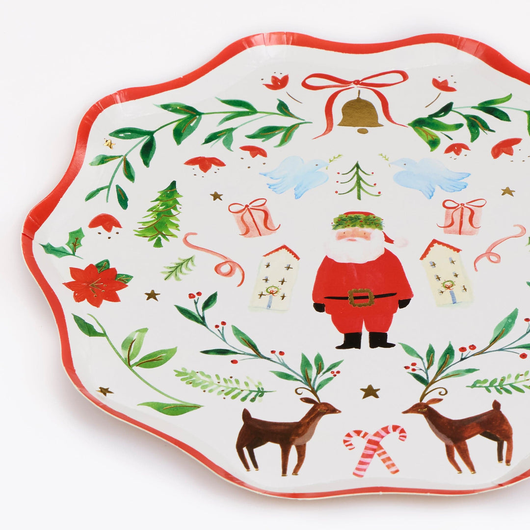 Santa Claus Patterned Small Christmas Party Plates x 8 | Meri Meri Christmas Table party plates Santa Claus Patterned Small Christmas Party Plates x 8