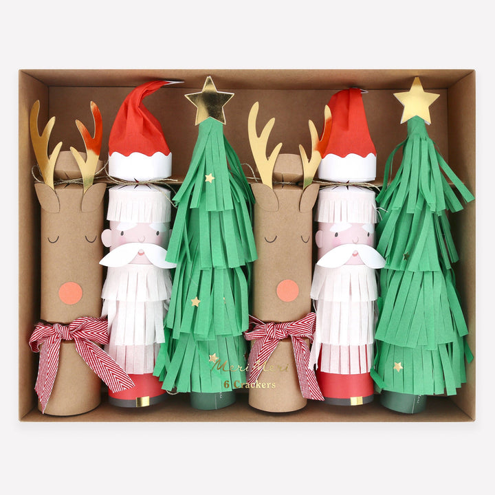 Santa, Reindeer &amp; Tree Christmas Crackers x 6 | Meri Meri Christmas Crackers christmas crackers Santa, Reindeer &amp; Tree Christmas Crackers x 6
