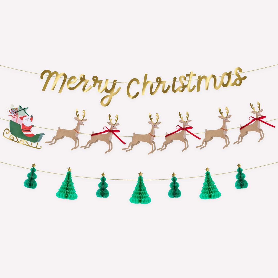 Santa, Sleigh &amp; Reindeer Christmas Garland Set | Meri Meri Christmas Garlands Bunting Santa, Sleigh &amp; Reindeer Christmas Garland Set