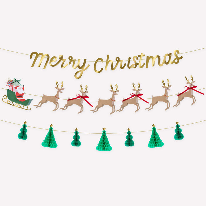 Santa, Sleigh &amp; Reindeer Christmas Garland Set | Meri Meri Christmas Garlands Bunting Santa, Sleigh &amp; Reindeer Christmas Garland Set