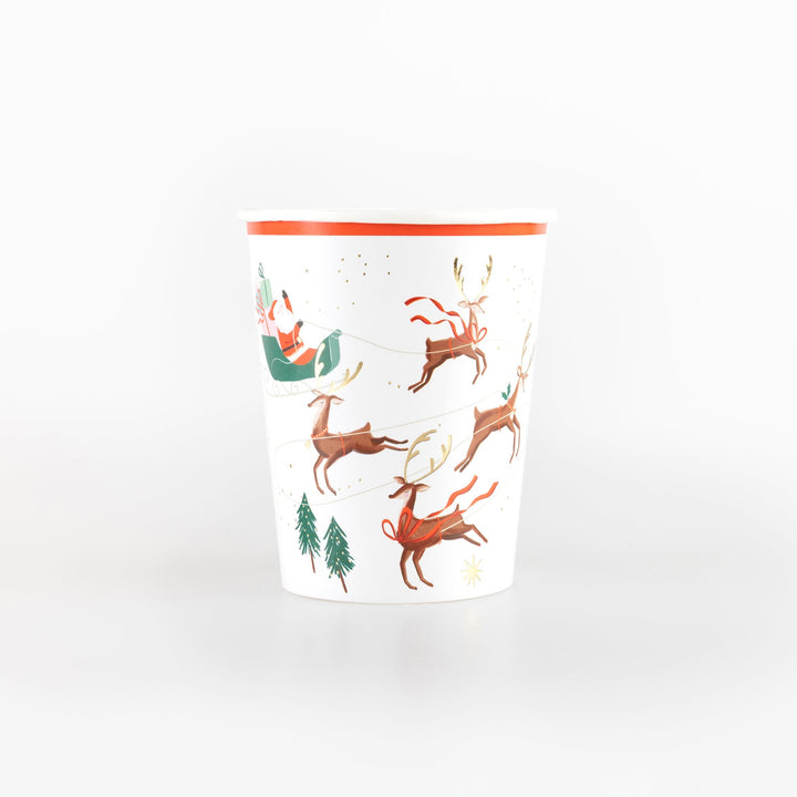 Santa, Sleigh &amp; Reindeer Christmas Party Cups x 8 | Meri Meri Christmas Table party cups Santa, Sleigh &amp; Reindeer Christmas Party Cups x 8