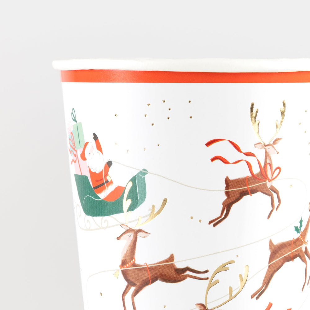 Santa, Sleigh & Reindeer Christmas Party Cups x 8 | Meri Meri Christmas Table party cups Santa, Sleigh & Reindeer Christmas Party Cups x 8