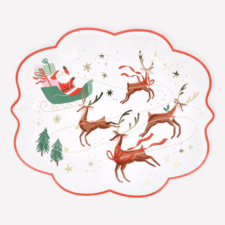 Santa, Sleigh &amp; Reindeer Christmas Party Plates x 8 | Meri Meri Christmas Table party plates Santa, Sleigh &amp; Reindeer Christmas Party Plates x 8