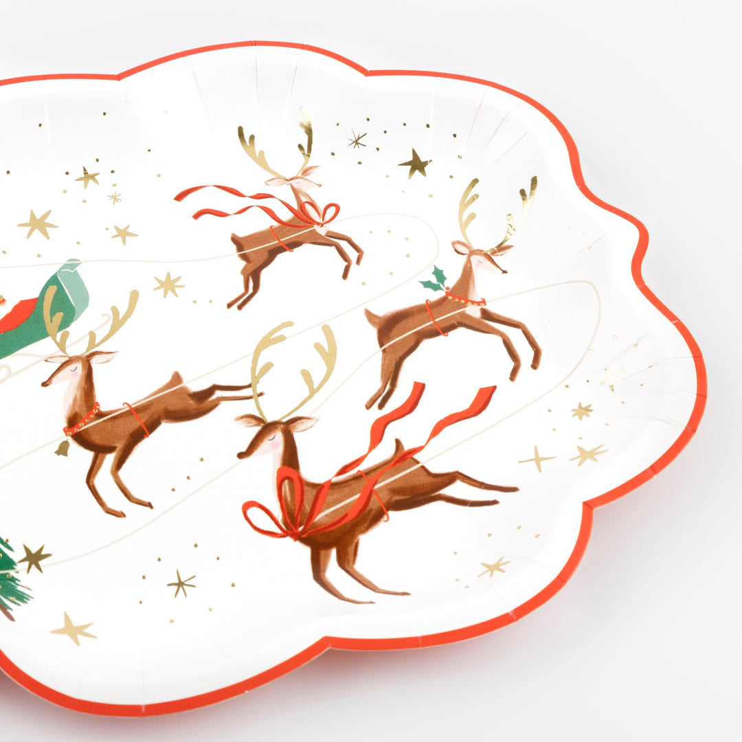 Santa, Sleigh &amp; Reindeer Christmas Party Plates x 8 | Meri Meri Christmas Table party plates Santa, Sleigh &amp; Reindeer Christmas Party Plates x 8