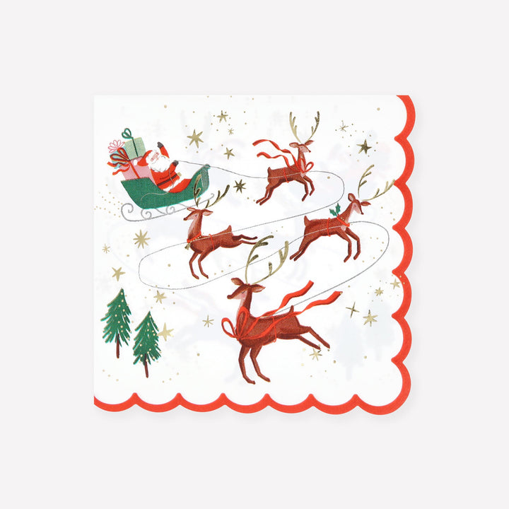 Santa, Sleigh &amp; Reindeer Large Christmas Party Napkins x 16 | Meri Meri Christmas Table party napkins Santa, Sleigh &amp; Reindeer Large Christmas Party Napkins x 16