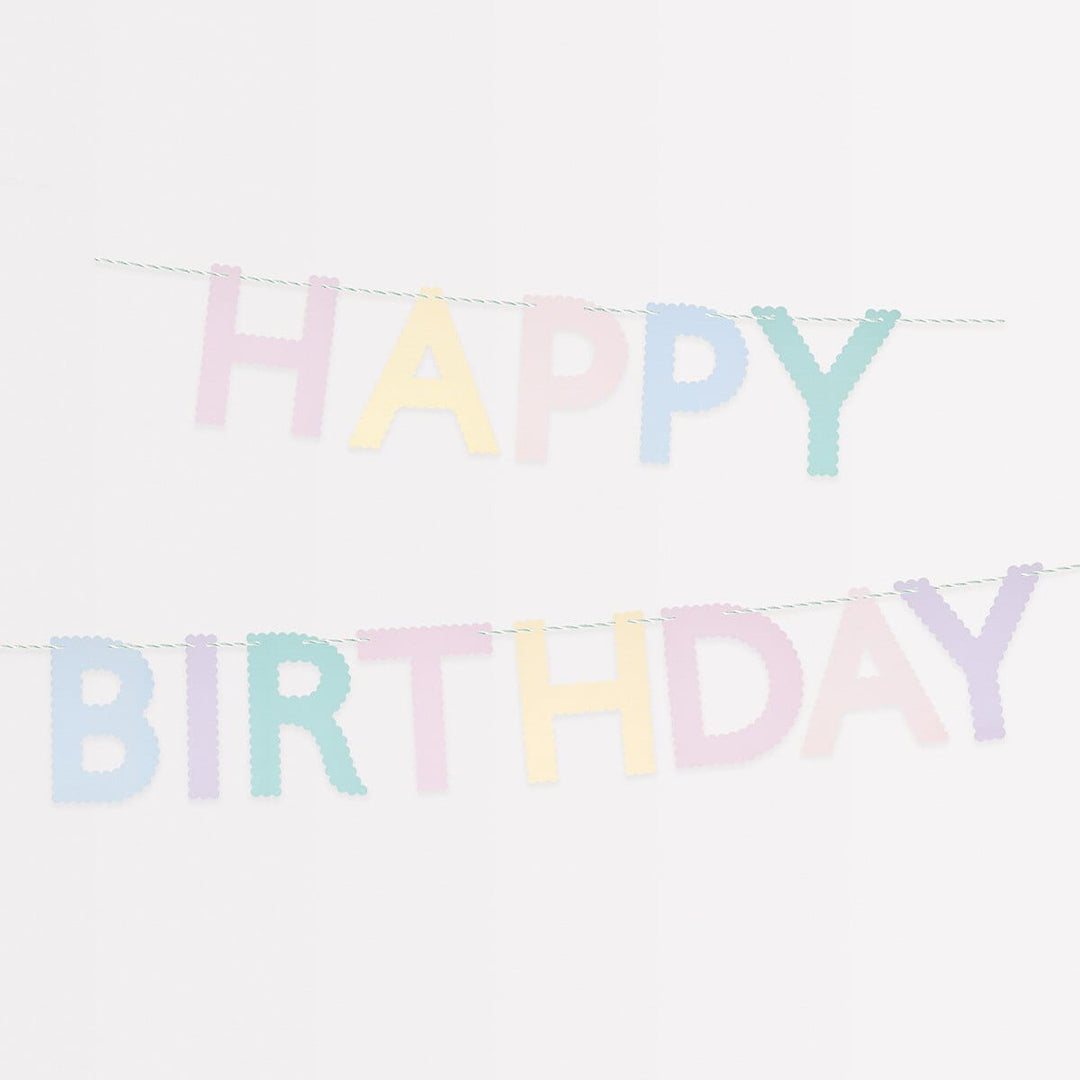 Scallop Pastel Happy Birthday Party Garland | Meri Meri Bunting Scallop Pastel Happy Birthday Party Garland