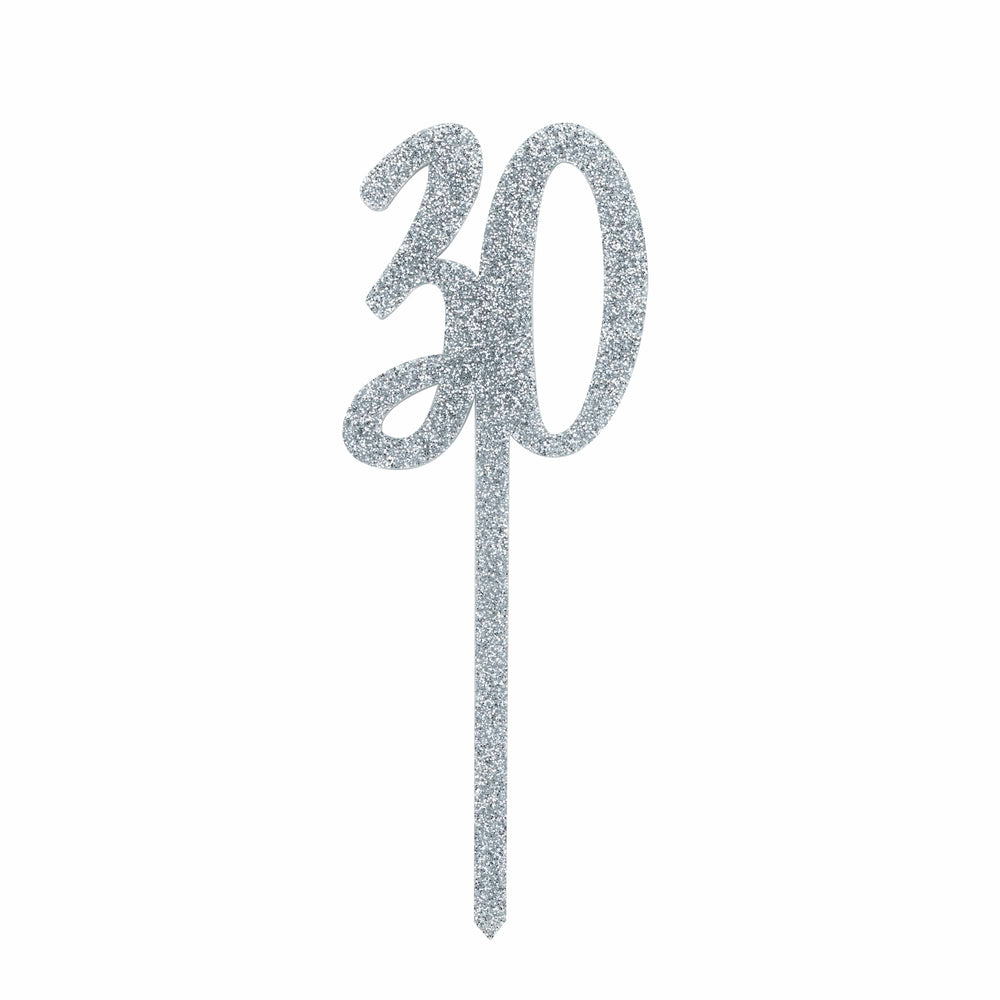 Silver 30 Cake Topper - 30th Birthday Cake Topper Cake Topper Silver 30 Cake Topper
