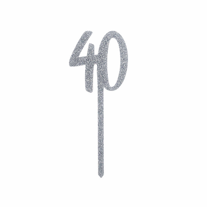 Silver 40 Cake Topper - 40th Birthday Cake Topper Cake Topper Silver 40 Cake Topper