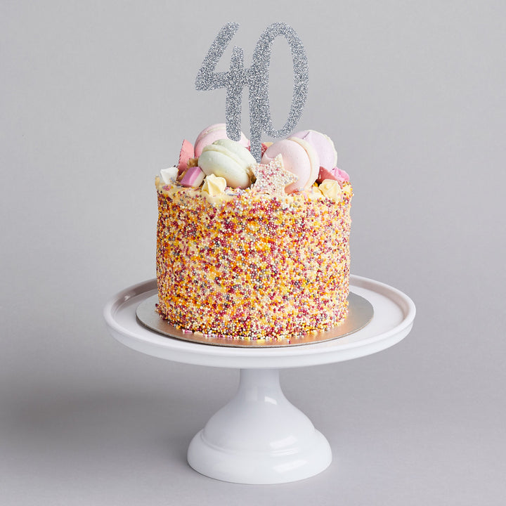 Silver 40 Cake Topper - 40th Birthday Cake Topper Cake Topper Silver 40 Cake Topper