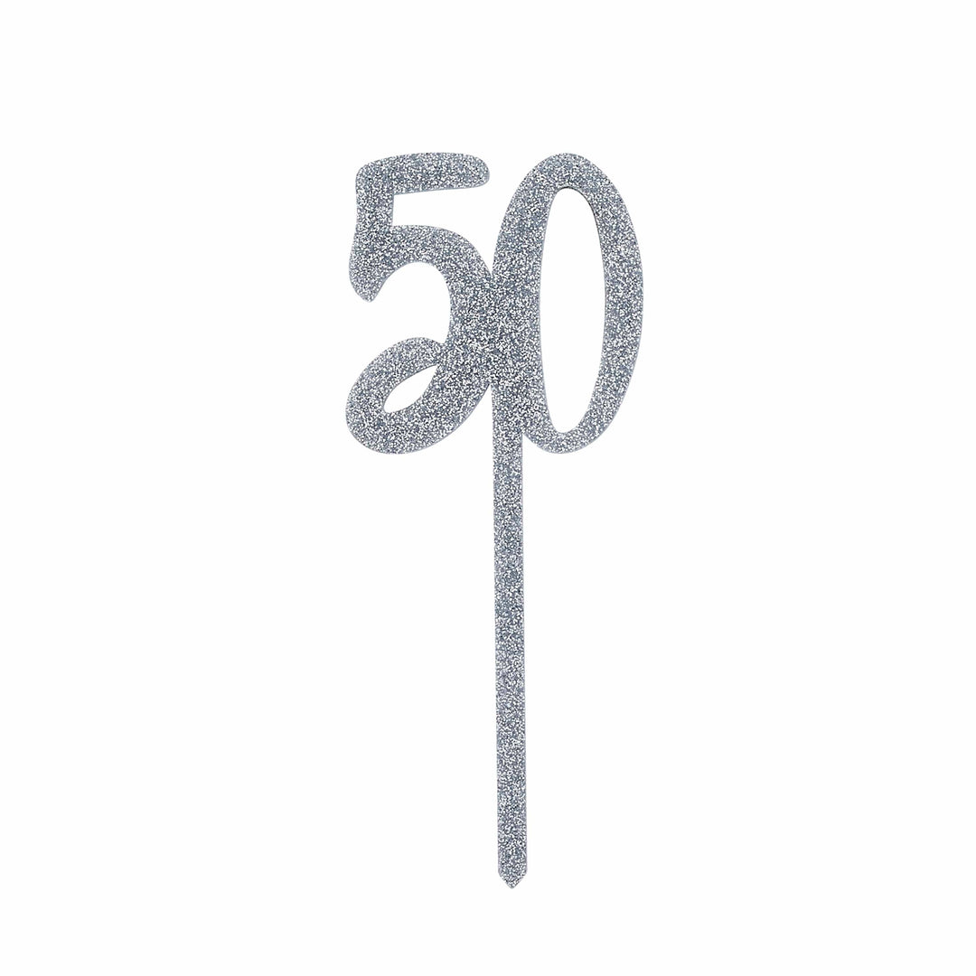 Silver 50 Cake Topper - 50th Birthday Cake Topper Cake Topper Silver 50 Cake Topper