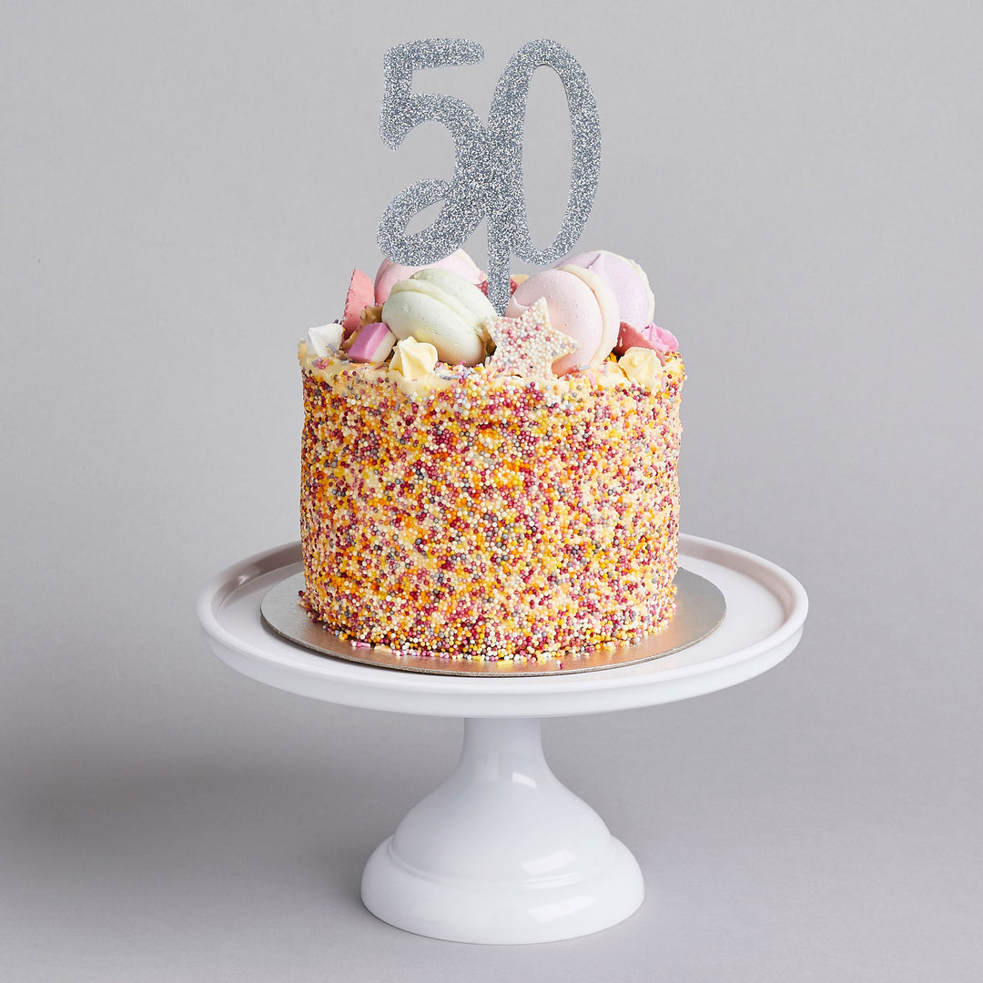 Silver 50 Cake Topper - 50th Birthday Cake Topper Cake Topper Silver 50 Cake Topper