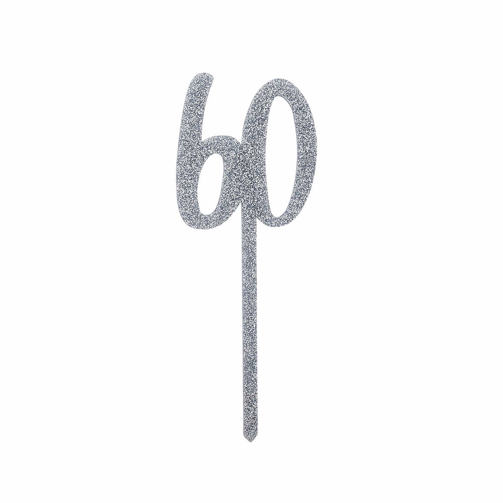 Silver 60 Cake Topper - 60th Birthday Cake Topper Cake Topper Silver 60 Cake Topper