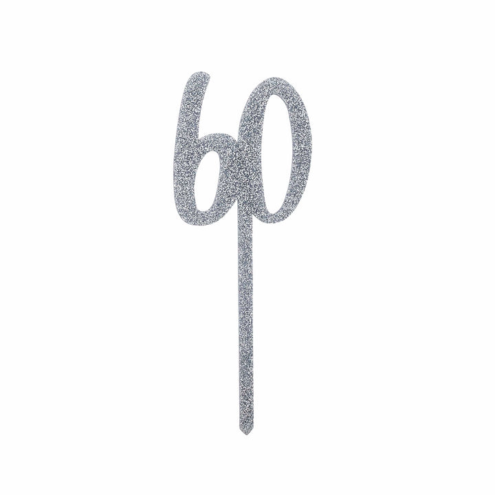 Silver 60 Cake Topper - 60th Birthday Cake Topper Cake Topper Silver 60 Cake Topper