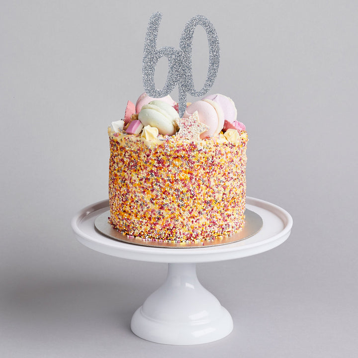 Silver 60 Cake Topper - 60th Birthday Cake Topper Cake Topper Silver 60 Cake Topper