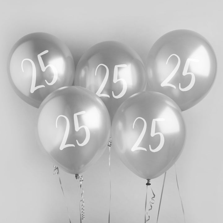 Silver Anniversary Number 25 Balloons x 5 Balloons Silver Anniversary Number 25 Balloons x 5