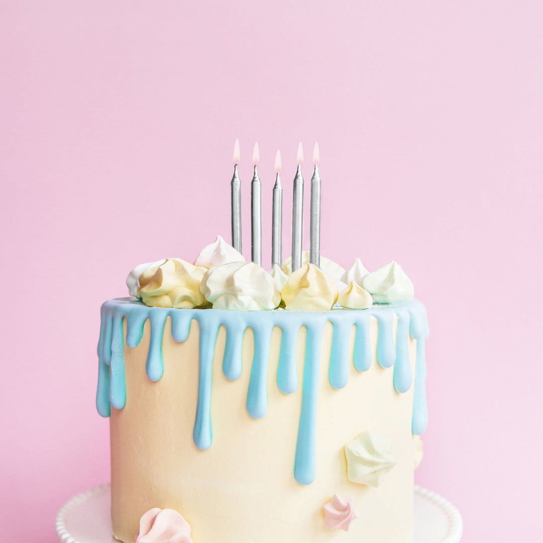 Silver Birthday Cake Candles x 6 - Silver Party Supplies Birthday Candles Silver Birthday Cake Candles x 6