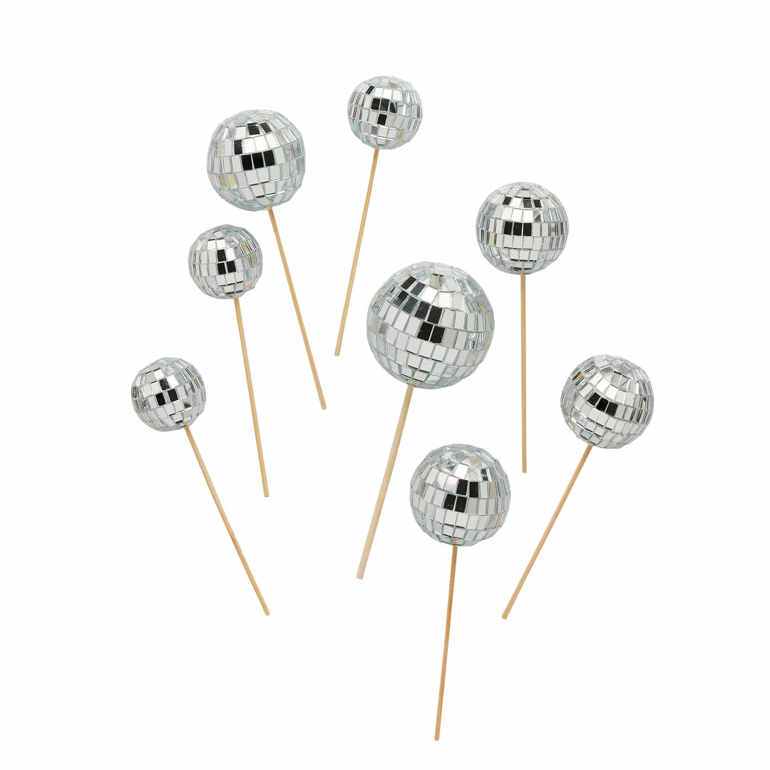 Silver Disco Ball Cake Decorations – Pack of 8 Cake Decorating Supplies Silver Disco Ball Cake Decorations – Pack of 8