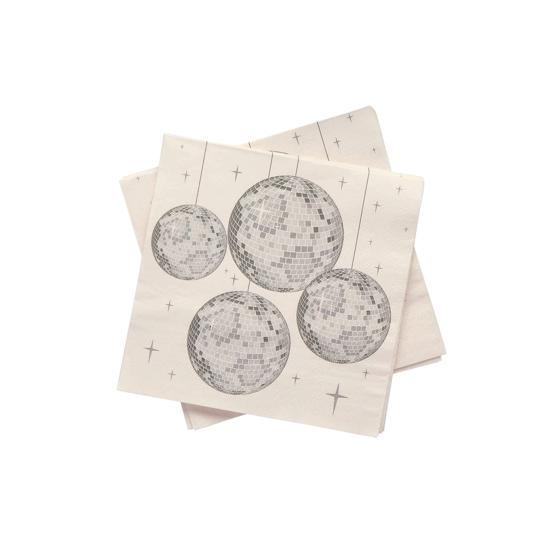 Silver Disco Ball Paper Napkins (Set of 16) - Disco Party Supplies Paper Napkins Silver Disco Ball Paper Napkins x 16
