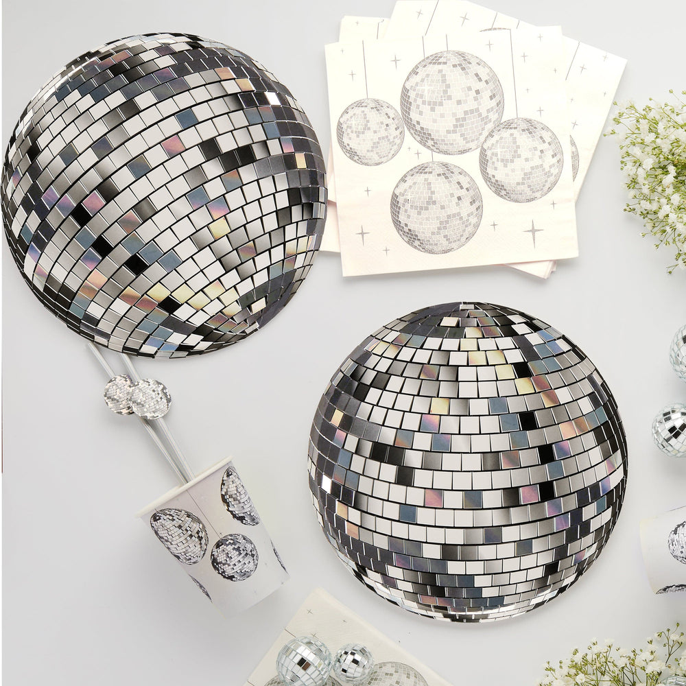 Silver Disco Ball Paper Plates (Set of 8) - Disco Party Supplies Disposable Plates Silver Disco Ball Paper Plates x 8