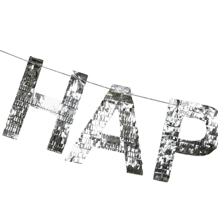 Silver Foil Happy Birthday Banner - Silver Party Supplies Bunting Happy Birthday Banner - Silver Foil