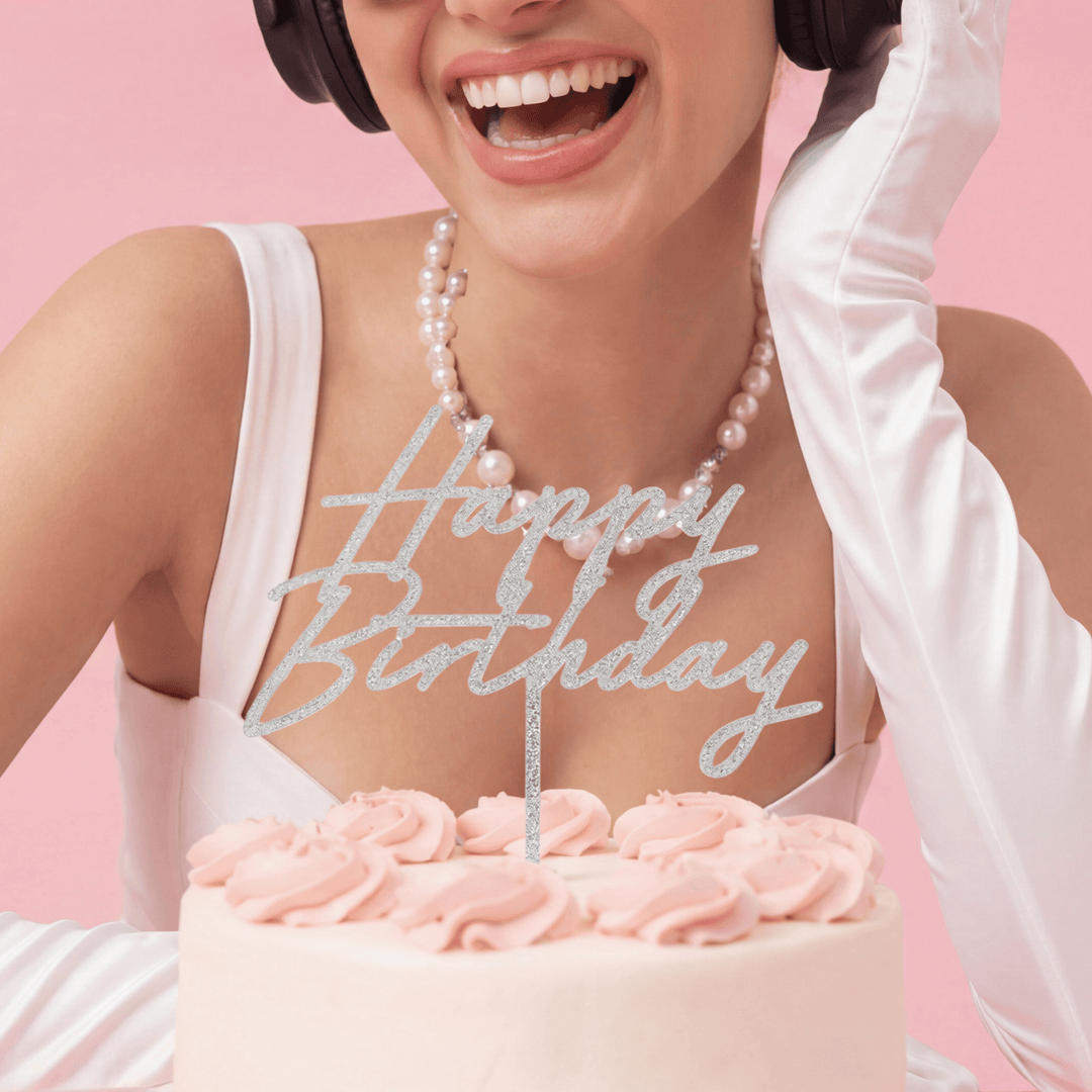Silver Glitter Happy Birthday Cake Topper Cake Topper Silver Glitter Happy Birthday Cake Topper
