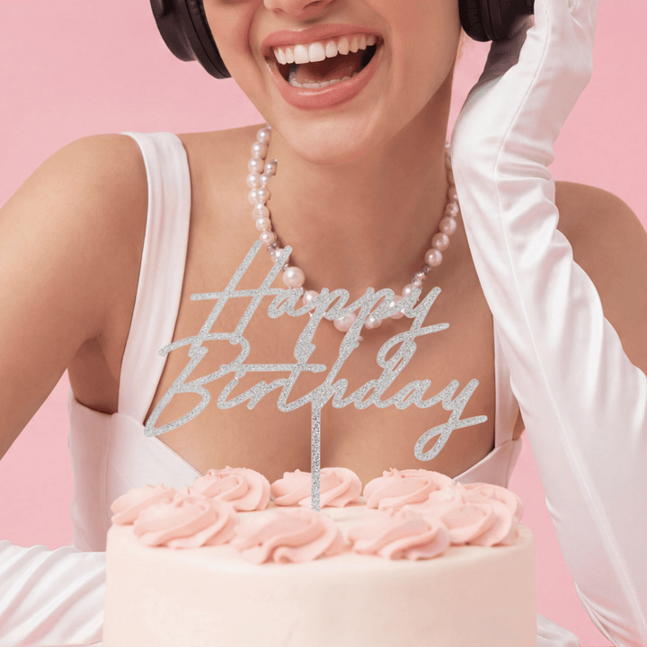 Silver Glitter Happy Birthday Cake Topper Cake Topper Silver Glitter Happy Birthday Cake Topper