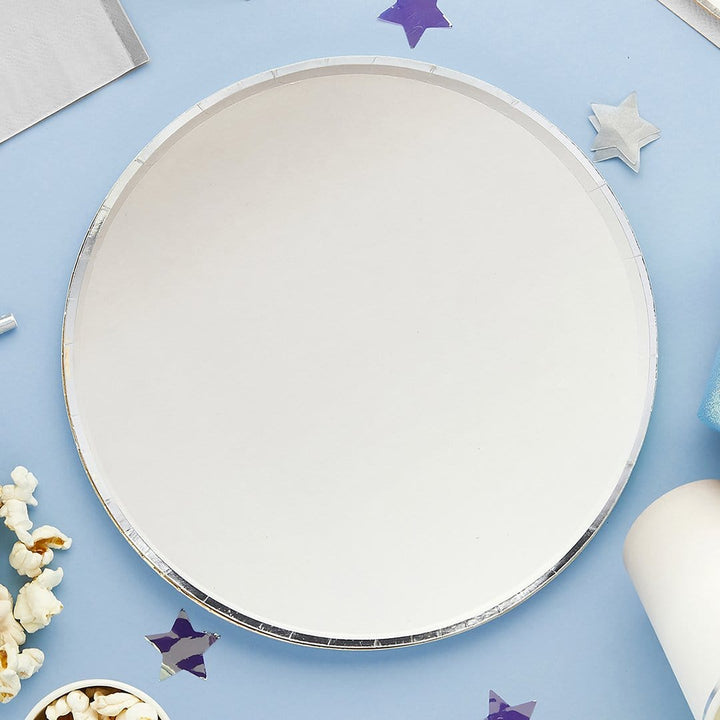 Silver &amp; Grey Ombre Paper Party Plates - Pack of 8 - Silver Party Supplies Disposable Plates Silver &amp; Grey Ombre Paper Party Plates - Pack of 8