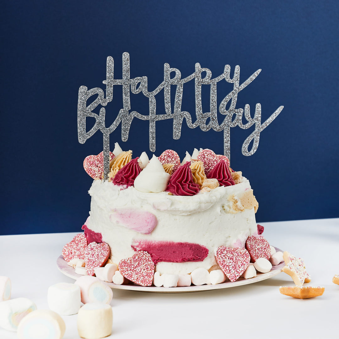 Silver Happy Birthday Cake Topper Cake Topper Silver Happy Birthday Cake Topper