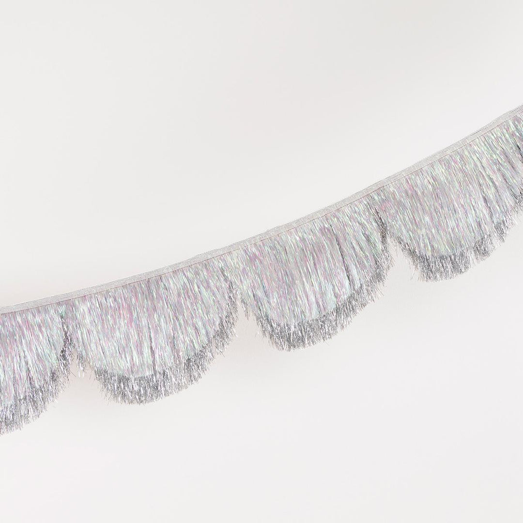 Silver Iridescent Tinsel Scallop Party Garland | Meri Meri Bunting Silver Iridescent Tinsel Scallop Party Garland