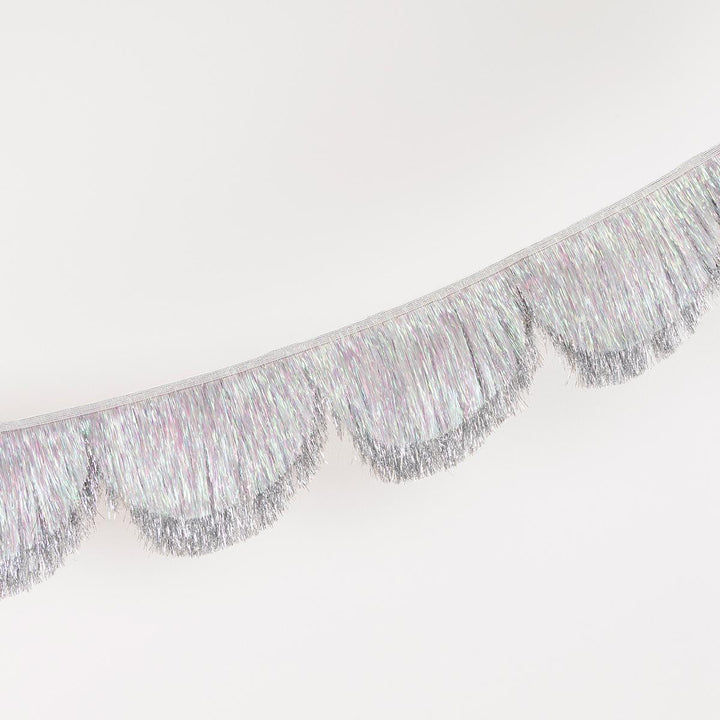 Silver Iridescent Tinsel Scallop Party Garland | Meri Meri Bunting Silver Iridescent Tinsel Scallop Party Garland