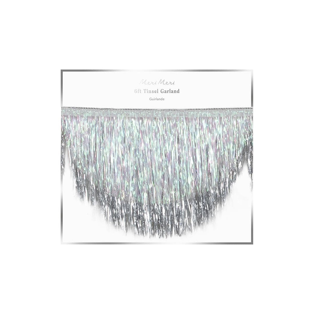 Silver Iridescent Tinsel Scallop Party Garland | Meri Meri Bunting Silver Iridescent Tinsel Scallop Party Garland