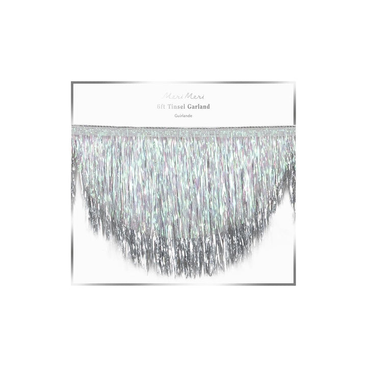 Silver Iridescent Tinsel Scallop Party Garland | Meri Meri Bunting Silver Iridescent Tinsel Scallop Party Garland