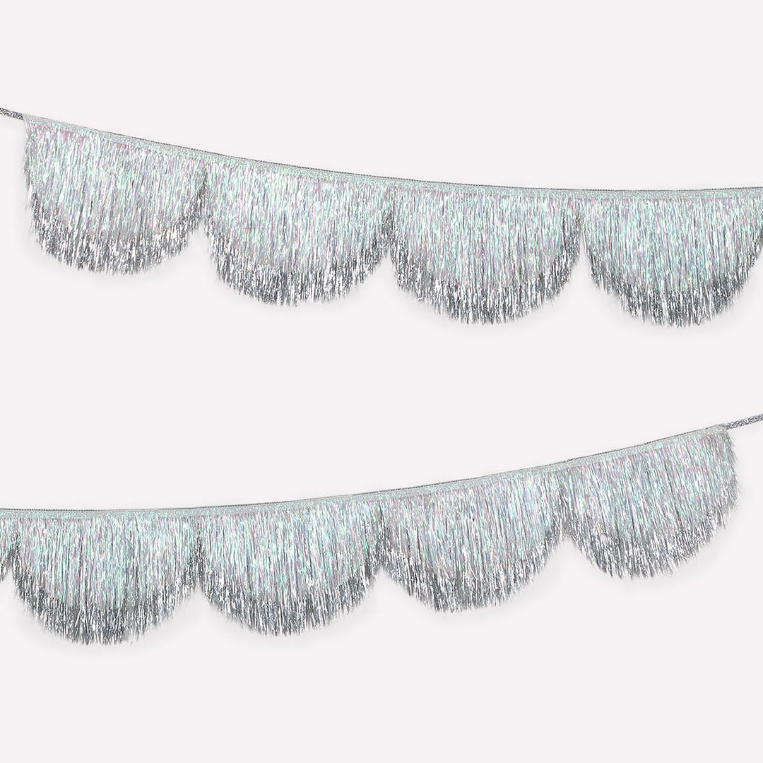 Silver Iridescent Tinsel Scallop Party Garland | Meri Meri Bunting Silver Iridescent Tinsel Scallop Party Garland