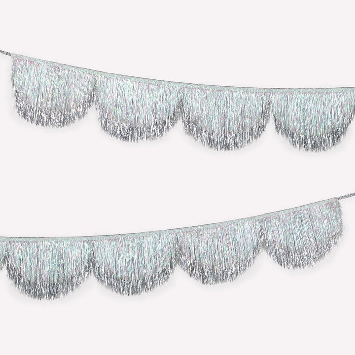 Silver Iridescent Tinsel Scallop Party Garland | Meri Meri Bunting Silver Iridescent Tinsel Scallop Party Garland